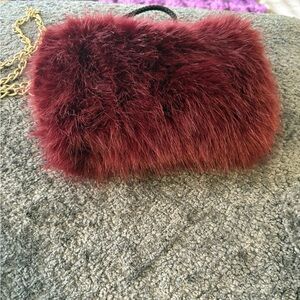 Plush Burgundy Faux Fur Clutch